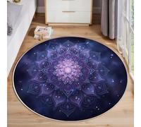 HASLEFND Tapis de Salon Rond à Poils Courts 100cm Tapis de Sol Décoratif Doux et Confortable Style onirique et mystérieux Motif Mandala Antidérapant pour Salon Chambre, Violet