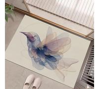 HASLEFND Tapis Entree Interieur, Paillasson Lavable en Machine, Animaux Abstraits Lignes d'oiseaux Volants, à Poils Courts, Antidérapant et Doux, Idéal pour Couloir,Bleu et Rose, 90 x 150 cm