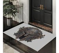HASLEFND Tapis Entree Interieur, Paillasson Lavable en Machine, Art en Relief Casque de Chevalier, à Poils Courts, Antidérapant et Doux, Idéal pour Couloir, entrée ou Cuisine, Noir et Or, 60 x 90 cm