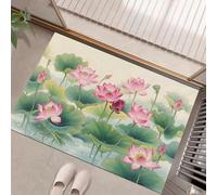 HASLEFND Tapis Entree Interieur, Paillasson Lavable en Machine | Art Oriental Étang de Lotus et Gousse de Lotus, Antidérapant et Doux, Idéal pour Couloir, entrée ou Cuisine, Vert, 80 x 120 cm