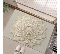 HASLEFND Tapis Entree Interieur, Paillasson Lavable en Machine, Mandala en Relief Fleurs sculptées, à Poils Courts, Antidérapant et Doux, Idéal pour Couloir, entrée ou Cuisine, Beige, 80 x 120 cm