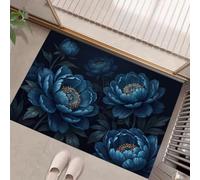 HASLEFND Tapis Entree Interieur, Paillasson Lavable en Machine | Plantes et Fleurs Pivoine Noire, Antidérapant et Doux, Idéal pour Couloir, entrée ou Cuisine, Bleu foncé, 80 x 120 cm