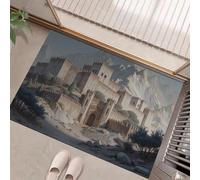 HASLEFND Tapis Entree Interieur, Paillasson Lavable en Machine, Style Architectural Minimaliste Château du désert Montagne enneigée,Antidérapant et Doux, Idéal pour Couloir,Blanc Brun, 90 x 150 cm