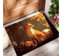 HASLEFND Tapis Entrée Intérieur, Tapis de Porte Lavable, Tapi Salon Illustrations d'animaux Renard des forêts d'automne, Chambre, Cuisine Dessous Antidérapant, Orange, 40 x 60 cm