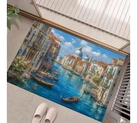 HASLEFND Tapis imprimé Style des Villes européennes Grand Canal de Venise, Tapis Antidérapant Orange-Bleu, Bureau d'entrée Intérieur, Cuisine, Chambre à Coucher, Salon, Garage, Bureau 40 x 60 cm