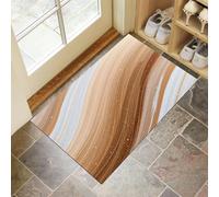 HASLEFND Tapis Interieur Entree Beige Marron 60 x 90 cm Tapi de Porte Lavable Tapis Salon Dessin au Trait Rayures ondulées Tapi Chambre Cuisine Dessous Antidérapant