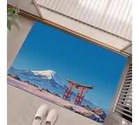 HASLEFND Tapis Interieur Entree Bleu 60 x 90 cm Tapi de Porte Lavable Tapis Salon Style Anime Japonais Torii du Mont Fuji enneigé Tapi Chambre Cuisine Dessous Antidérapant