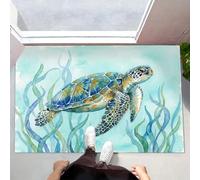 HASLEFND Tapis Interieur Entree Bleu-Vert 50 x 80 cm Tapi de Porte Lavable Tapis Salon Animaux à l'aquarelle Tortues Marines et algues Tapi Chambre Cuisine Dessous Antidérapant pour Entrée Couloir