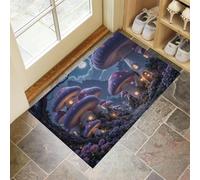 HASLEFND Tapis Interieur Entree Violet 80 x 120 cm Tapi de Porte Lavable Tapis Salon Style Conte de fées onirique Maisons de Champignons et Fleurs Tapi Chambre Cuisine Dessous Antidérapant