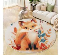 HASLEFND Tapis pour Enfant Rond 160cm - Tapis Doux et Douillet - pour Salon - Tapi pour Filles - Chambre à Coucher - Chambre d'enfant - Tapi Fin - Animaux Mignons Feuilles d'automne du Renard