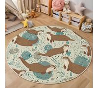 HASLEFND Tapis pour Enfant Rond 160cm - Tapis Doux et Douillet - pour Salon - Tapi pour Filles - Chambre à Coucher - Chambre d'enfant - Tapi Fin - Animaux de Dessin animé Escargot d'eau nageant