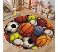 HASLEFND Tapis pour Enfant Rond 60cm - Tapis Doux et Douillet - pour Salon - Tapi pour Filles - Chambre à Coucher - Chambre d'enfant - Tapi Fin - Style Bande dessinée Football, Basketball, Rugby