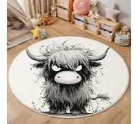 HASLEFND Tapis pour Enfant Rond 80cm - Tapis Doux et Douillet - pour Salon - Tapi pour Filles - Chambre à Coucher - Chambre d'enfant - Tapi Fin - Animaux de la lignée Taureau des Highlands en colère