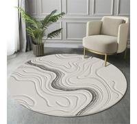 HASLEFND Tapis Rond 100cm, Tapis Minimalisme Texture incurvée Abstraite Lavable en Machine pour Salon - Antidérapant Moquette Et Guérisseur pour Salle À Manger Chambre Nurserie, Blanc