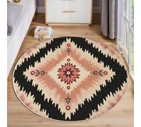 HASLEFND Tapis Rond 100cm, Tapis Style bohème Illustrations de Fleurs Lavable en Machine pour Salon - Antidérapant Moquette Et Guérisseur pour Salle À Manger Chambre Nurserie, Rose