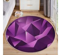HASLEFND Tapis Rond 100cm, Tapis Style géométrique Abstrait Motif Low Poly Lavable en Machine pour Salon - Antidérapant Moquette Et Guérisseur pour Salle À Manger Chambre Nurserie, Violet