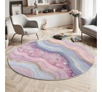 HASLEFND Tapis Rond 100cm, Tapis Thème des rêves Cristal à Texture marbrée Lavable en Machine pour Salon - Antidérapant Moquette Et Guérisseur pour Salle À Manger Chambre Nurserie, Rose