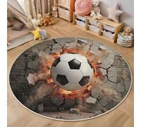 HASLEFND Tapis Rond 120cm, Gris avec Peu de Impact du Vent sur Les Sports Le Ballon Traverse Le Mur de Briques, Tapis pour Chambre d'enfant, Salon, Salle à Manger, Chambre à Coucher, Sol, canapé