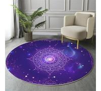 HASLEFND Tapis Rond 120cm Lavable Machine, Moquette Antidérapante Poil Bas Style Mandala Wind, Motif Univers Galaxie Doux pour Salon, Chambre, Cuisine, Nursery, Bureau Violet foncé