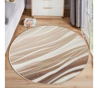 HASLEFND Tapis Rond 120cm, Tapis Lignes abstraites Rayures ondulées Lavable en Machine pour Salon - Antidérapant Moquette Et Guérisseur pour Salle À Manger Chambre Nurserie, Brun Clair