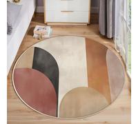 HASLEFND Tapis Rond 120cm, Tapis Style Abstrait géométrique Rectangle Semi-Circulaire Lavable en Machine pour Salon - Antidérapant Moquette Et Guérisseur pour Salle À Manger Chambre Nurserie, Beige