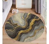 HASLEFND Tapis Rond 120cm, Tapis Style d'art Abstrait Lignes dorées Lavable en Machine pour Salon - Antidérapant Moquette Et Guérisseur pour Salle À Manger Chambre Nurserie, Gris foncé