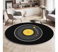 HASLEFND Tapis Rond 180cm, Tapis Style Musical Conception de disques vinyles Lavable en Machine pour Salon - Antidérapant Moquette Et Guérisseur pour Salle À Manger Chambre Nurserie, Jaune Noir