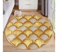 HASLEFND Tapis Rond 60cm, Tapis Géométrie de Luxe en Forme d'éventail doré Lavable en Machine pour Salon - Antidérapant Moquette Et Guérisseur pour Salle À Manger Chambre Nurserie, Or