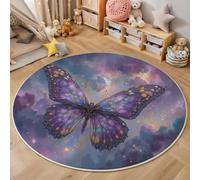 HASLEFND Tapis Rond Chambre Enfant Bebe Fille Garcon Nébuleuse du Papillon Lavable en Machine Style Artistique Fantastique pour Décoration Salle à Manger Canapé Chambres d'enfant Violet