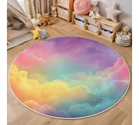 HASLEFND Tapis Rond Chambre Enfant Bebe Fille Garcon Nuages et étoiles colorés Lavable en Machine Thème des rêves pour Décoration Salle à Manger Chambre Canapé Chambres d'enfant Violet