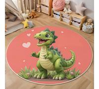 HASLEFND Tapis Rond Chambre Enfant Bebe Fille Garcon Tyrannosaure Rex Mignon Lavable en Machine Illustrations d'animaux pour Décoration Salle à Manger Chambre Canapé Chambres d'enfant Rose