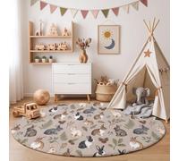 HASLEFND Tapis Rond Doux et Illustrations d'animaux à Poils Courts