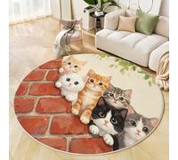 HASLEFND Tapis Rond Doux et Mignon à Poils Courts pour Chambre d'enfant Garçons et Filles - Illustrations d'animaux Le Chat Qui espionne - pour Salle de Jeux - 100cm - Rouge -pour Chambre d'enfant