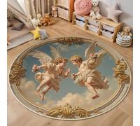 HASLEFND Tapis Rond Doux et Mignon à Poils Courts pour Chambre d'enfant Garçons et Filles - Style Rococo Anges avec des Ailes - pour Salle de Jeux - 180cm - Or -pour Chambre d'enfant, Salle de Jeux