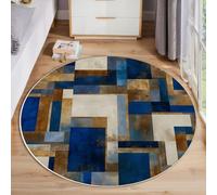 HASLEFND Tapis Rond Géométrie Abstraite Carré du Rectangle d'or - Lavable - Poils Courts Doux et antidérapant - pour Chambre à Coucher, Salon, Vestibule, entrée, Chambre d'enfant - Bleu 60cm
