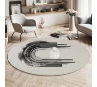 HASLEFND Tapis Rond Lignes abstraites Demi-Lune - Lavable - Poils Courts Doux et antidérapant - pour Chambre à Coucher, Salon, Vestibule, entrée, Chambre d'enfant - Gris-Noir 120cm