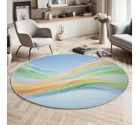 HASLEFND Tapis Rond Vent Abstrait Qui circule Rubans fluides - Lavable - Poils Courts Doux et antidérapant - pour Chambre à Coucher, Salon, Vestibule, entrée, Chambre d'enfant - Bleu Clair 100cm