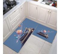 HASLEFND Tapis Salon Style rétro Science-Fiction Planète du Tourne-Disque, Tapis Couloir, Chambre, Cuisine, Lavable en Machine, Salon Antidérapant, Bleu, 50x80+50x150cm