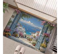 HASLEFND Welcome Paillasson, Bleu Style méditerranéen Architecture des bonsaïs de Paysage Marin Tapis de Sol Douces, décoration de la Maison,Tapis de Sol pour intérieur et extérieur, 45 x 75 cm