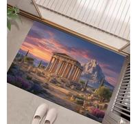 HASLEFND Welcome Paillasson, Couleur Orange Style Architectural rétro Temples de la Grèce Antique Tapis de Sol Douces, décoration de la Maison,Tapis de Sol pour intérieur et extérieur, 50 x 80 cm