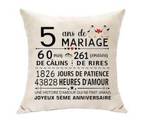 Hasodeo Cadeaux 5 Ans de Mariage pour Femme Homme - 5ème Anniversaire de Mariage Housses de Coussin Décoration Cadeaux pour Couple Époux Épouse Famille Pote Commémoratif Cadeaux (5ans)