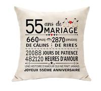 Hasodeo Cadeaux 55 Ans de Mariage pour Femme Homme - 55ème Anniversaire de Mariage Housses de Coussin Décoration Cadeaux pour Couple Époux Épouse Famille Pote Cadeaux (55ans)