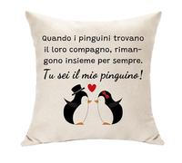 Hasodeo Tu es mon pingouin Housse de coussin 45 x 45 cm - Décoration d'oreiller, cadeaux pour couple, femme et mari, anniversaire de la Saint-Valentin, anniversaire