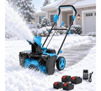 HASORVLUK 3500W Déneigeuse à Batterie Goulotte Orientable 4Bat | Le double éclairage LED améliore la visibilité lors du déneigement le matin tôt ou en soirée; pour usage résidentiel.