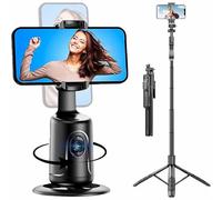 Hassignment Smart AI Facial Recognition Phone Tripod, Auto Face Tracking Tripods 360 Rotation, Rechargeable Smart Shooting Stand with Remote and Gesture Control, No App Needed (Black, with Tripod)