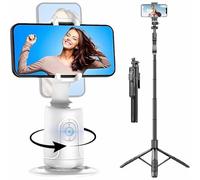Hassignment Smart AI Facial Recognition Phone Tripod, Auto Face Tracking Tripods 360 Rotation, Rechargeable Smart Shooting Stand with Remote and Gesture Control, No App Needed (White, with Tripod)