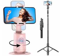 Hassignment Smart AI Facial Recognition Phone Tripod, Auto Face Tracking Tripods 360 Rotation, Rechargeable Smart Shooting Stand with Remote and Gesture Control, No App Needed (Pink, with Tripod)