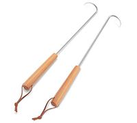 HaSteeL Lot de 2 crochets en forme de queue de cochon en acier inoxydable avec poignée en bois, accessoires de grill pour barbecue, grill de cuisine, pour gaucher et droitier