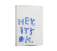 HASUEQWERURU Poster décoratif sur toile « Hey, It's OK » - Décoration murale vintage - Pour salon, chambre à coucher - 50 x 75 cm - Avec cadre