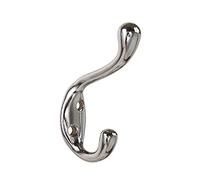HASWARE 6 PCS Double Prong Robe Hook, Dual Coat Hooks Antique Wall Mounted Hooks Robe Vintage Hooks Hangers Heavy Duty with 12 Pieces Screws for Coats Hat Clothes Hanger Towel Keys (Satin Chrome)